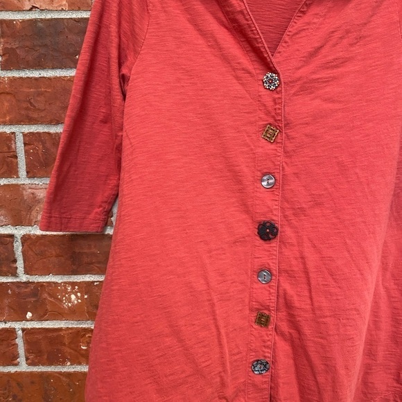 Soft Surroundings Womens Small Orange Danielle Funky Button Sharkbite Tunic Top - Picture 4 of 11